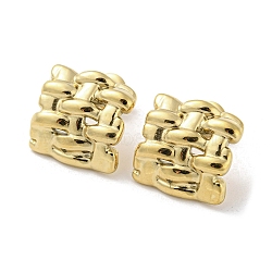 304 Stainless Steel Stud Earrings, Curved Square, Real 14K Gold Plated, 15x15.5mm(EJEW-G367-03G)