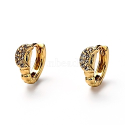 Brass Micro Pave Clear Cubic Zirconia Huggie Hoop Earrings, Ring with Moon, Real 18K Gold Plated, 9x2mm, Pin: 1mm(EJEW-H121-14G)