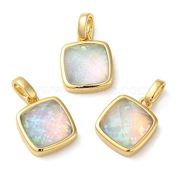 Rack Plating Brass with Synthetic Opal Pendants, Square, Champagne Yellow, 14x11x5.5mm, Hole: 5mm(KK-S370-07G-02)