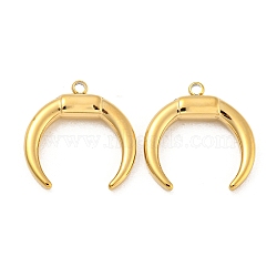 304 Stainless Steel Pendants, Double Horn/Crescent Moon Charm, Real 14K Gold Plated, 17x16x3.5mm, Hole: 1.4mm(STAS-L022-224G)