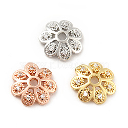 Brass Micro Pave Clear Cubic Zirconia Bead Caps, Cadmium Free & Lead Free, Multi-Petal, Flower, Mixed Color, 10x2.5mm, Hole: 1.6mm(KK-G425-05B)
