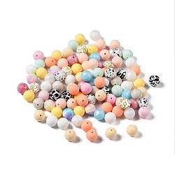 Round Food Grade Eco-Friendly Silicone Focal Beads, Chewing Beads For Teethers, DIY Nursing Necklaces Making, Mixed Color, 15mm, Hole: 2.3mm, about 100pcs/bag(SIL-F003-05)