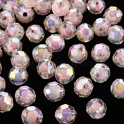 Transparent Acrylic Beads, Bead in Bead, AB Color, Faceted, Round, Pink, 9.5x9.5mm, Hole: 2mm, about 1041pcs/500g(TACR-S152-04B-SS2112)