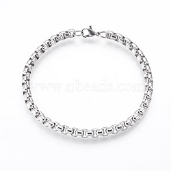 Tarnish Resistant 304 Stainless Steel Box Chain Bracelets, with Lobster Claw Clasps, Stainless Steel Color, 8-1/2 inch(21.7cm), 5mm(BJEW-P236-24P)