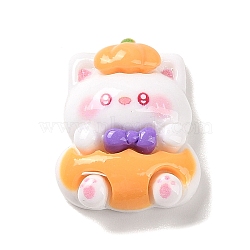 Halloween Opaque Resin Decoden Cabochons, Cat Shape with Pumpkin, Orange, 23x19x8mm(CRES-R201-02A)