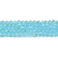 Imitation Jade Electroplate Glass Beads Strands, AB Color Plated, Faceted, Bicone, Deep Sky Blue, 4x4mm, Hole: 0.8mm, about 82~85pcs/strand, 30.5~31cm(GLAA-F029-J4mm-D03)