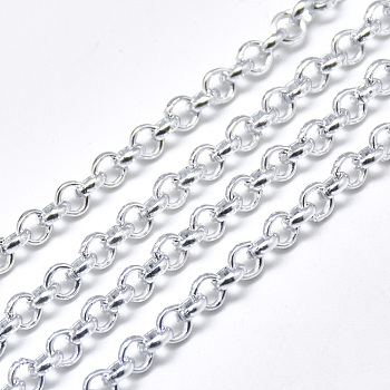 Aluminium Rolo Chains, with Spool, Unwelded, Silver, 4x1mm, about 164.04 Feet(50m)/roll