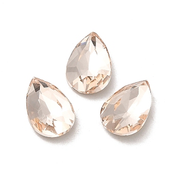 Glass Rhinestone Cabochons, Point Back & Back Plated, Faceted, Teardrop, Light Peach, 10x6.4x3mm