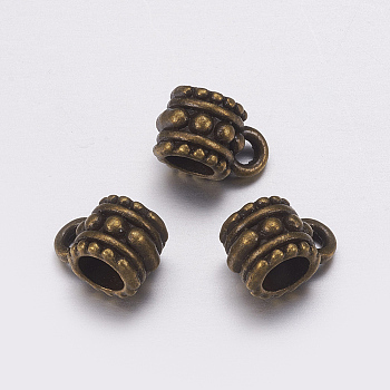 Tibetan Style Hangers, Bail Beads, Lead Free & Nickel Free, Column, Antique Bronze, 7.2x6.5mm, Hole: 2.1mm, Inner Diameter: 4.3mm