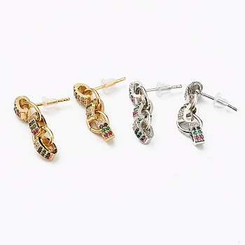Brass Micro Pave Cubic Zirconia Dangle Earrings, Long-Lasting Plated, Mixed Color, 22mm, Pin: 0.6mm