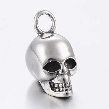 304 Stainless Steel Pendants, Skull, Antique Silver, 20x9x13mm, Hole: 3.5mm