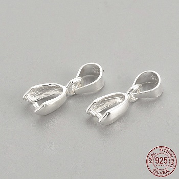 925 Sterling Silver Pendants, Ice Pick & Pinch Bails, with 925 Stamp, Silver, 12mm, Hole: 4mm, Pin: 0.5mm