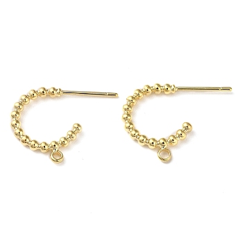 Brass Ring Stud Earring Findings, Cadmium Free & Nickel Free & Lead Free, Half Hoop Earring Findings with Vertical Loops, Real 18K Gold Plated, 15.5x19x2mm, Hole: 1.4mm, Pin: 0.7mm