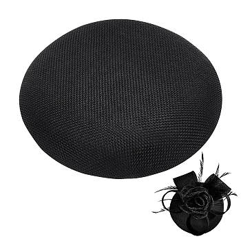 Linen Cloth Mini Hat Fascinator Base, for DIY Crafts Hair Accessories Decoration, Black, 150x25mm