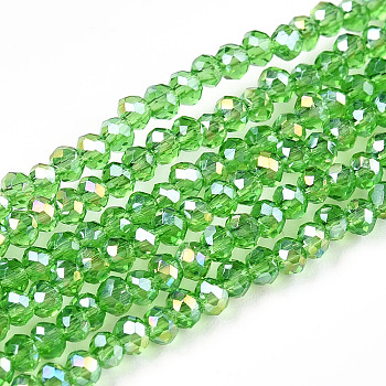 Electroplate Glass Beads Strands, AB Color Plated, Faceted, Rondelle, Light Green, 2.3~2.7x2mm, Hole: 0.4mm, about 150~155pcs/strand, 12.60~12.99 inch(32~33cm)