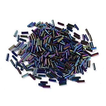 Glass Bugle Beads, Metallic Colours, Colorful, 6.5~7x2mm, Hole: 0.8mm, about 50000pcs/pound