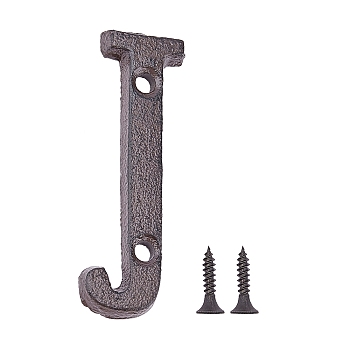 Iron Home Address Number, with 2pcs Screw, Letter.J, 73x20x5mm, Hole: 5.2mm