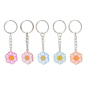 Flower Acrylic Pendant Keychain, with Iron Finding, for Key Bag Car Pendant Decoration, Flower Pattern, 8.3cm, pendant: 29x23x4mm