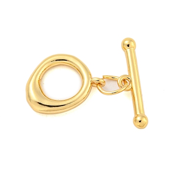 Brass Toggle Clasps, Ring, Real 18K Gold Plated, Ring: 13.5x11x2.8mm, Hole: 1mm, Bar: 16.5x4x2.5mm, Hole: 1mm