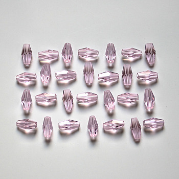 Transparent Glass Beads, Faceted, Bicone, Flamingo, 8x4mm, Hole: 1mm