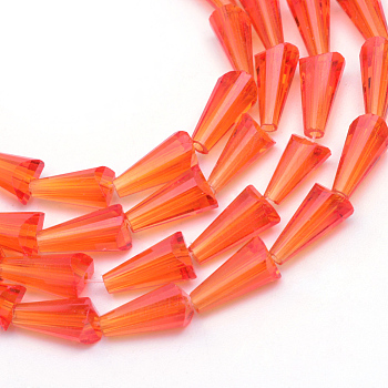 Transparent Glass Bead Strands, Cone, Orange Red, 8x4mm, Hole: 1mm, about 65~68pcs/strand, 22 inch
