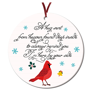 CRASPIRE 1Pc Acrylic Memorial Flat Round Big Pendants Decorations, with 40CM Double Face Satin Ribbon, Christmas Theme, Bird Pattern, Pendants Decorations: 76mm, Hole: 3mm, Ribbon: about 1/8 inch(3mm) wide
