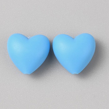 Heart Silicone Focal Beads, DIY Nursing Necklaces Making, Deep Sky Blue, 19x20x12mm, Hole: 2mm