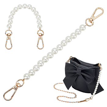 Elite 2Pcs ABS Plastic Imitation Pearl Beaded Bag Handles, with Zinc Alloy Swivel Clasps, for Bag Replacement Accessories, Creamy White, 21.2x1cm