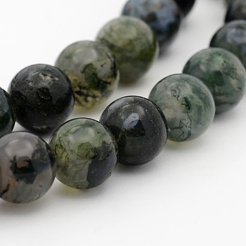 Natural Green Moss Stone Round Bead Strands, 6mm, Hole: 1mm, about 61pcs/strand, 15.2 inch