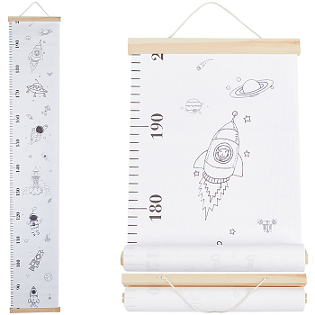 Space Theme Pattern Removable Height Chart for Kids, Wood & SGC Hanging Measuring Chart Rulers, Rectangle, White, 1290x200~213x0.3~11mm
