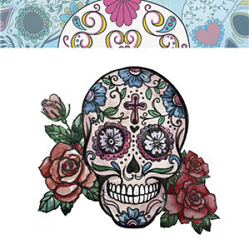 Halloween Theme Luminous Body Art Tattoos Stickers, Removable Temporary Tattoos Paper Stickers, Skull, Colorful, 85x60mm