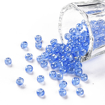 Glass Seed Beads, Trans. Colours Lustered, Round, Cornflower Blue, 4mm, Hole: 1.5mm, about 500pcs/50g, 50g/bag, 18bags/2pounds