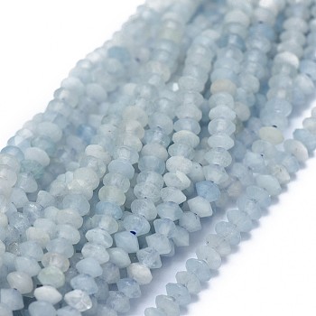 Natural Aquamarine Beads Strands, Faceted, Rondelle, 2.5~3.5x1.5mm, Hole: 0.6mm, about 90pcs/strand, 15.35(39cm)