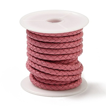 Braided Cowhide Leather Cord, Leather Rope String for Bracelets, Pink, 5mm, about 4.37 yards(4m)/roll