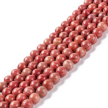 Natural Silver Line Jasper Beads Strands, Dyed & Heated, Round, Indian Red, 6~6.5mm, Hole: 1mm, about 61~66pcs/strand, 15.16~15.75 inch(38.5~40cm)