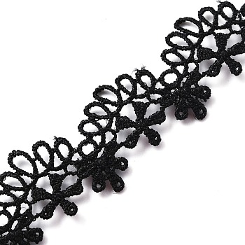 Embroidery Ancient Hanfu Polyester Lace Trim, Flower, Black, 5/8 inch(15mm)