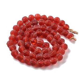 Handmade Lampwork Beads, Pumpkin, Red, 10.5x9.5mm, Hole: 1.5mm, about 64pcs/strand, 25.79''(65.5cm)