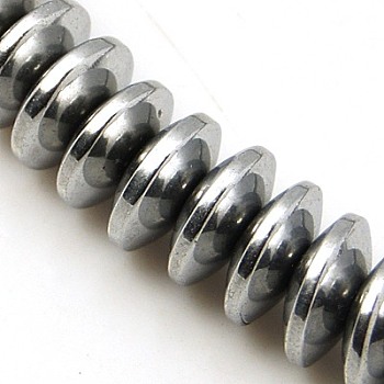Non-magnetic Synthetic Hematite Beads Strands, Disc, Silver Plated, 8x3mm, Hole: 1mm, about 121pcs/strand, 15.5 inch