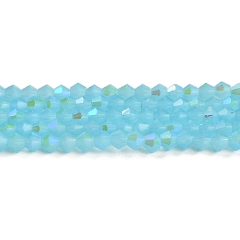 Imitation Jade Electroplate Glass Beads Strands, AB Color Plated, Faceted, Bicone, Deep Sky Blue, 4x4mm, Hole: 0.8mm, about 87~98pcs/strand, 12.76~14.61 inch(32.4~37.1cm)