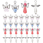60Pcs 4 Styles Glass Pearl Pendants, Angel Charms with Alloy Wings and Iron Findings, Antique Silver, Mixed Color, 21~29x18~23.5x7.5~11.5mm, Hole: 2~3mm, 15pcs/style(PALLOY-HY00052)