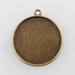 Flat Round Alloy Pendant Cabochon Settings, Plain Edge Bezel Cups, Cadmium Free & Nickel Free & Lead Free, Antique Bronze, Tray: 25mm, 31x28x2mm, Hole: 2mm, about 355pcs/kg(PALLOY-N0088-36AB-NF)