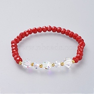 Stretch Bracelets, with Glass Beads and Brass Spacer, Red, 2-1/8 inch(5.3cm)(BJEW-JB04721-01)