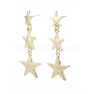 Triple Star Long Dangle Stud Earrings, Alloy Long Drop Earrings for Women, Cadmium Free & Nickel Free & Lead Free, Light Gold, 60x23.5mm, Pin: 0.7mm(EJEW-N100-002-NR)