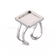 201 Stainless Steel Cuff Pad Ring Settings, Laser Cut, Square, Stainless Steel Color, Tray: 12x12mm, US Size 7 1/4(17.5)~US Size 8(18mm)(X-STAS-S080-041B-P)