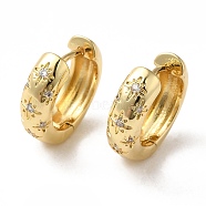 Clear Cubic Zirconia Star Hoop Earrings, Brass Chunky Earrings for Women, Cadmium Free & Nickel Free & Lead Free, Real 18K Gold Plated, 15.5x4.5mm, Pin: 1mm(EJEW-C022-01G)
