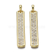 Brass Micro Pave Clear Cubic Zirconia Pendants, Nickel Free, Rectangle, Real 16K Gold Plated, 40x8x2.5mm, Hole: 3mm(X-KK-Q769-015-NF)