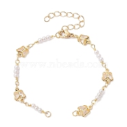 Handmade Butterfly Brass Link Chain Bracelet Making, with Glass Imitation Pearl & Lobster Claw Clasp, Fit for Connector Charms, Golden, 6-1/2 inch(16.5cm)(AJEW-JB01150-18)