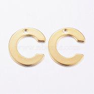 304 Stainless Steel Charms, Letter, Initial Charms, Real 18k Gold Plated, Letter.C, 11x6~12x0.8mm, Hole: 1mm(STAS-P141-C)