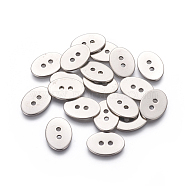 201 Stainless Steel Buttons, Oval, 2-Hole, Stainless Steel Color, 17x12x1mm, Hole: 1.8mm(STAS-L234-006A)