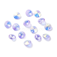 Electroplate Transparent Glass Beads, Half Rainbown Plated, Faceted Bicone, Lilac, 8x4mm, Hole: 0.8mm(EGLA-Z002-AB01)